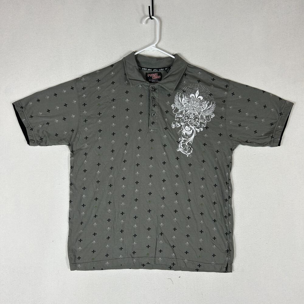Point Zero Alternative Movement Polo Shirt Men's XL Gray Fleur De Lis Graphic